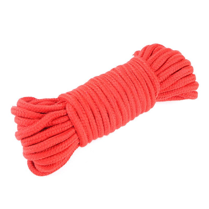 Red Japanese cotton rope coil, 10 meters long, 7mm diameter, soft and durable for crafts and decoration.