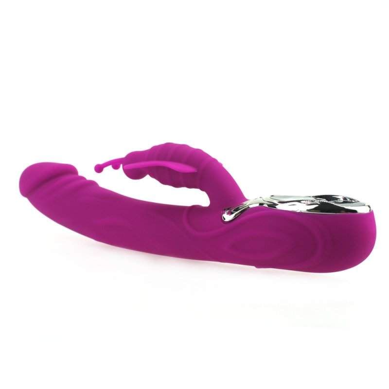 opvarmende silikone kanin vibrator med penis hoved i lilla til erotisk nydelse