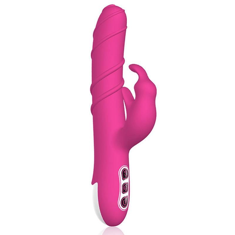 Lyserød Khalifa Silicone Rabbit Vibrator i blød silikone med ergonomisk design og kraftfuld motor.
