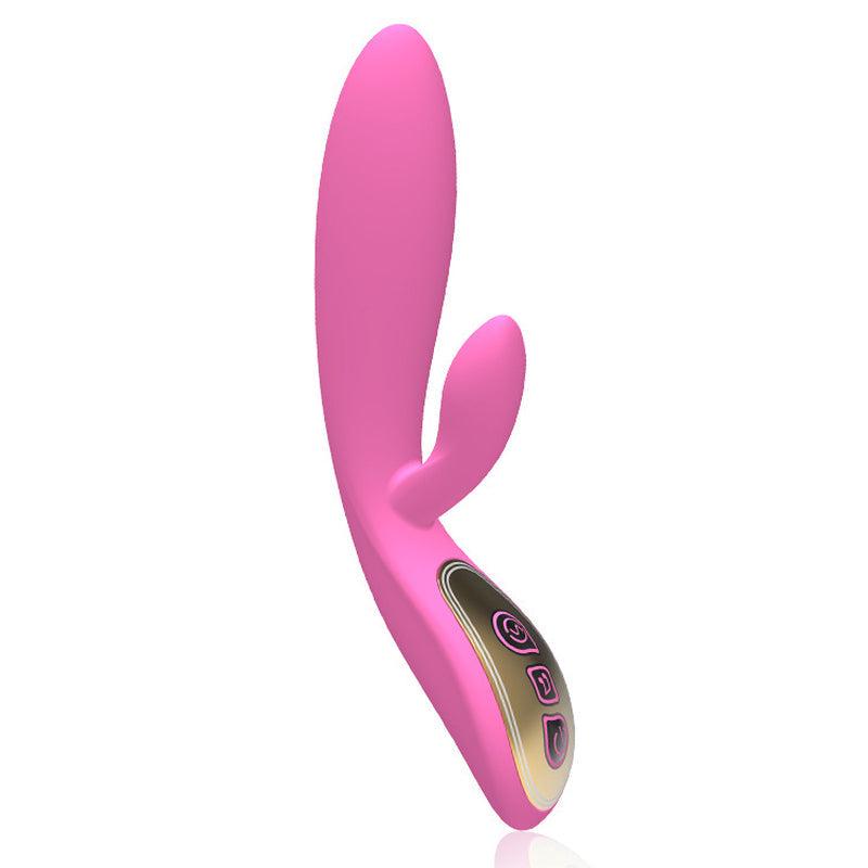 Lyserød Doreen Silicone G-spot Rabbit Vibe i blødt silikone med dobbeltsidet stimulation og kontrolpanel
