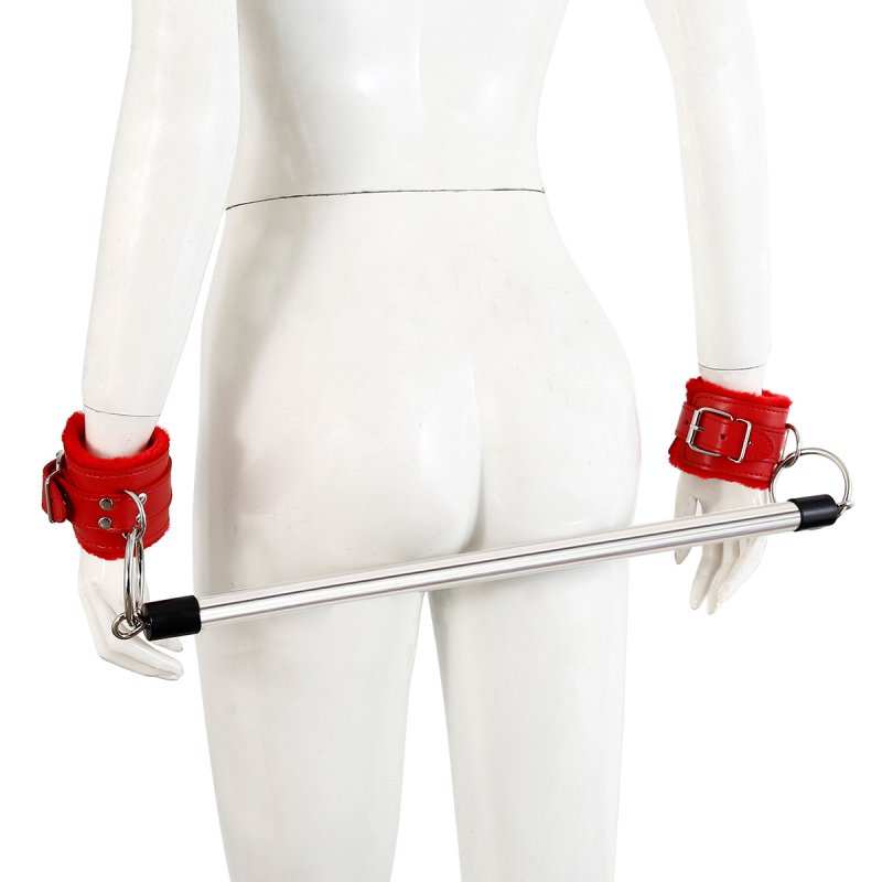 Villus Lined Metal bar cuffs med røde justerbare manchetter i holdbart metal og PVC
