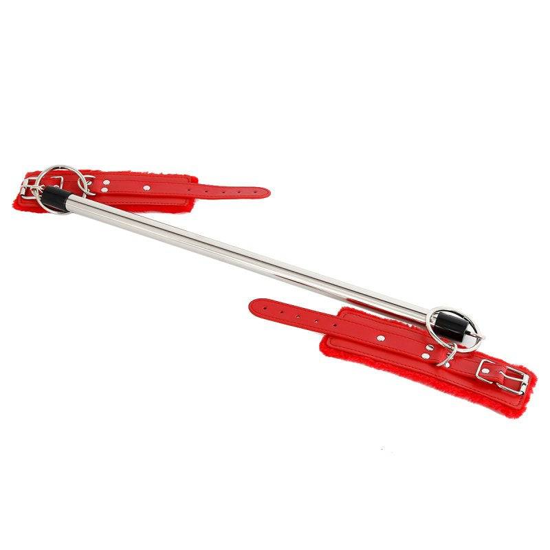 Villus lined metal bar manchetter i rødt med justerbar størrelse og holdbart PVC-materiale