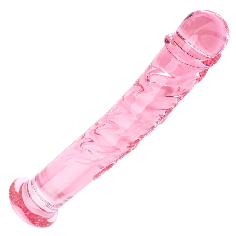 Pink glasdildo på 7,5 tommer med glat og buet design til intens stimulation