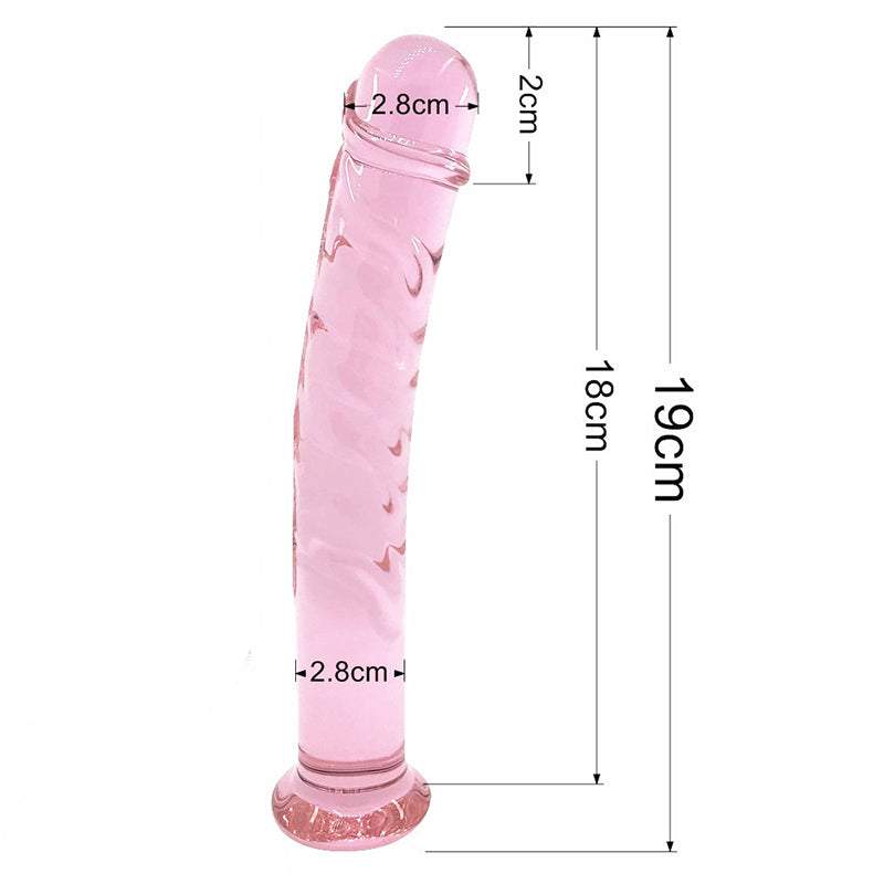 Pink glasdildo 19 cm med buet design til sensuel stimulering