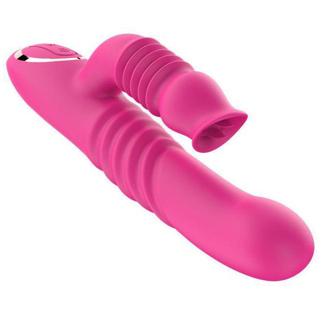 lyserød dual thrusting rabbit vibrator med dobbeltstødende funktion og ergonomisk design