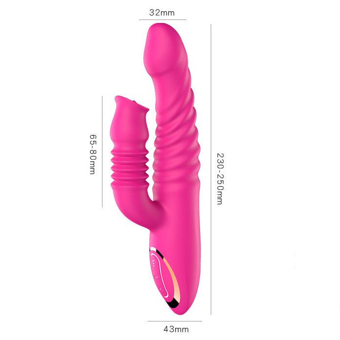 Lyserød Dual Thrusting Rabbit Vibrator med dobbeltstødende funktion og ergonomisk design til intens nydelse.