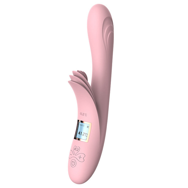 Lyserød opvarmende vibrator med LCD-skærm i holdbart ABS og silikone, 23 cm lang og 3 cm bred.