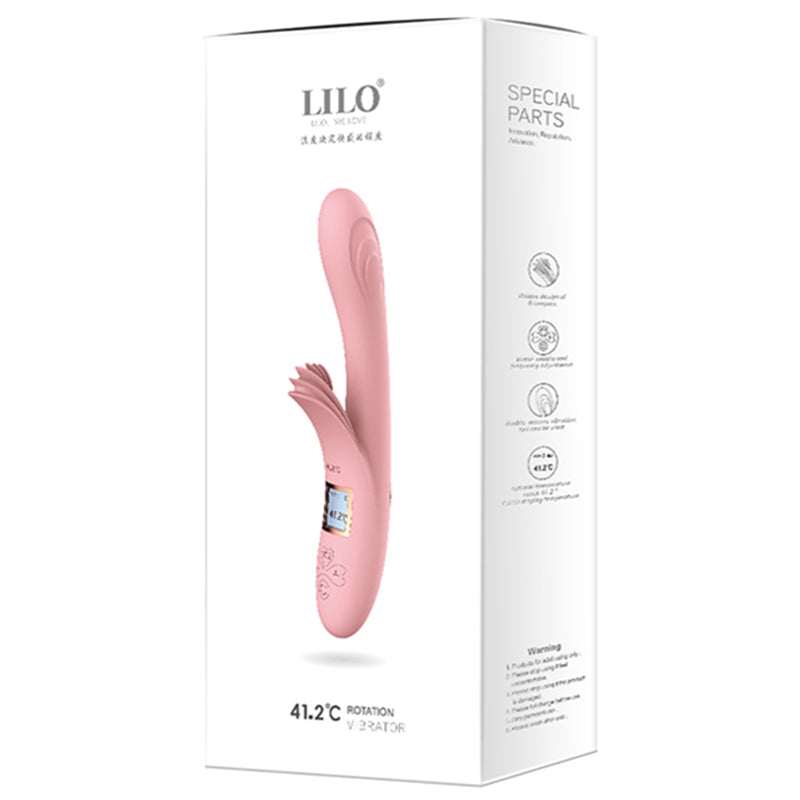 Lyserød opvarmende vibrator med LCD-skærm i blød silikone og ABS, 23 cm lang og 3 cm bred