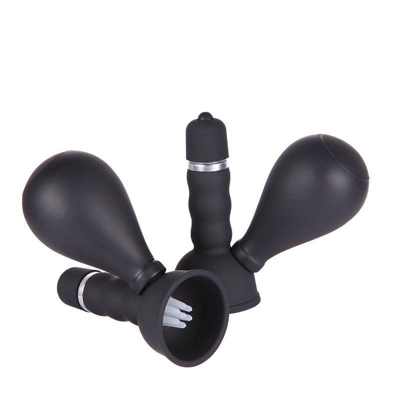 Vibrerende brystvortepumpe i sort silikone og ABS med bløde massagefingre og kompakt design for intens nydelse.