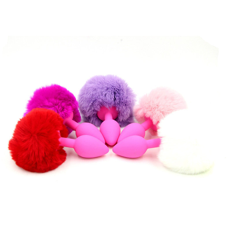 Anal Plug med Pels Kuglehale i Silikone - Pink/Lyserød, Medium