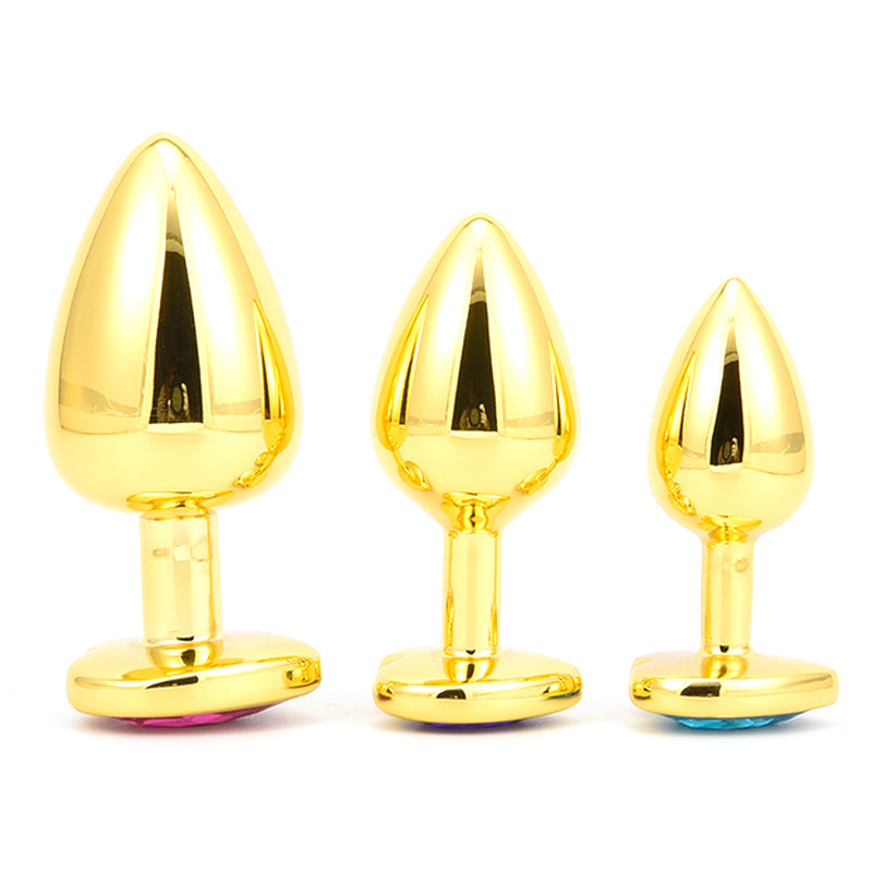 Hjerte Juvel Butt Plug i Rustfrit Stål - Guld, Medium, Rød Sten