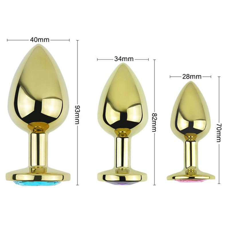 Anal Plug i Guld med Diamant - Small, Mørkeblå Sten