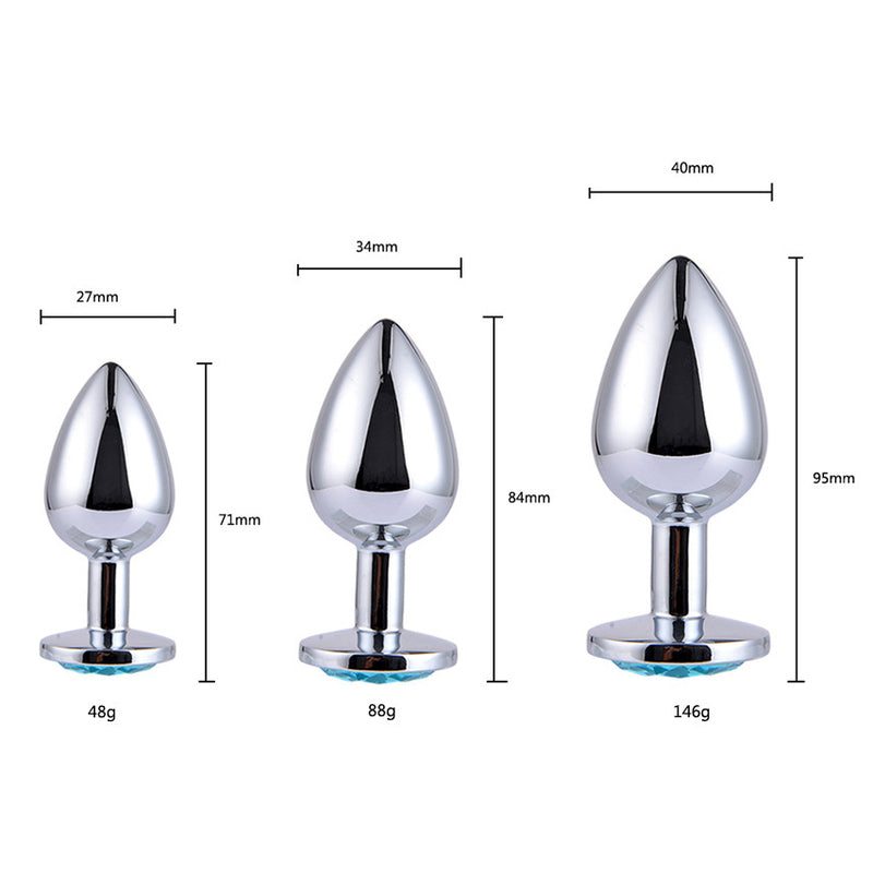 Attractive' Butt Plug i Rustfrit Stål - Sølv, Small, Grøn Sten