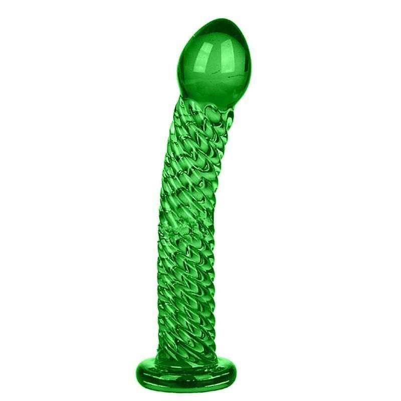 Grøn bølget dildo i glas med organisk design og bløde kurver for stimulerende oplevelse