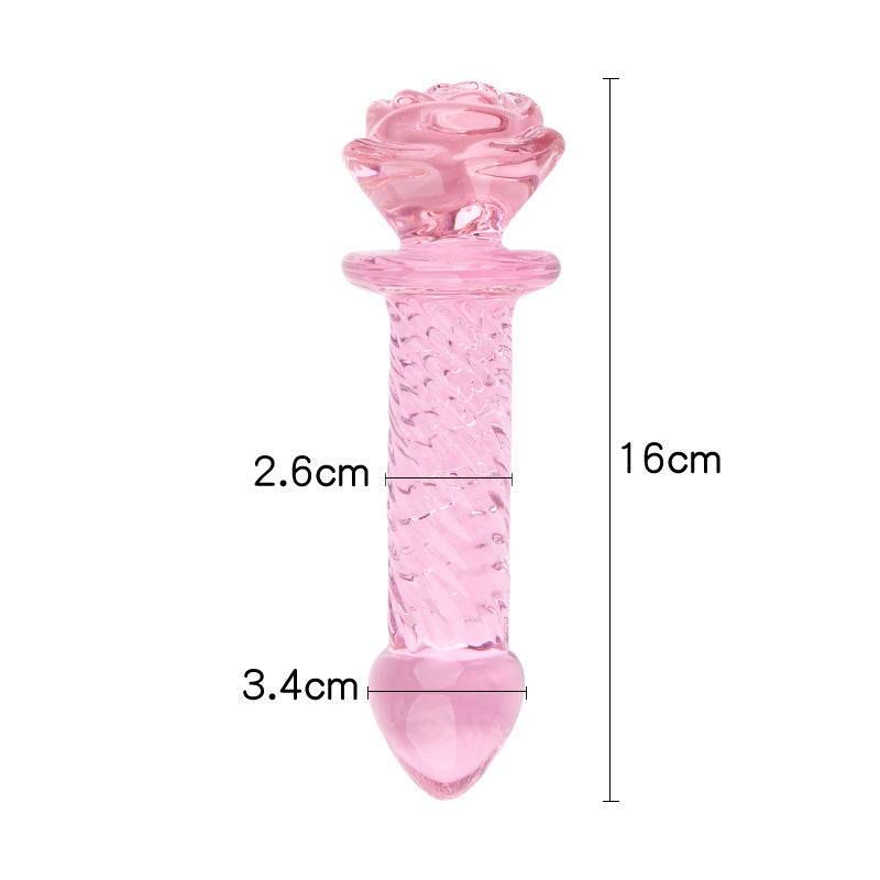 Pink glas Flower Thread Butt Plug med blomsterdesign, 16 cm lang og glat overflade.