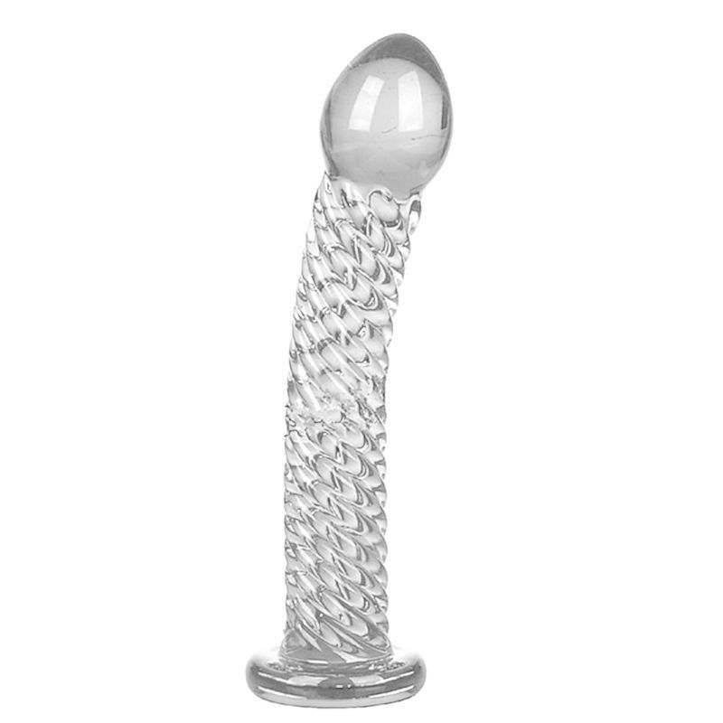 Klar bølget dildo i glas med elegant og sofistikeret design til varieret stimulering