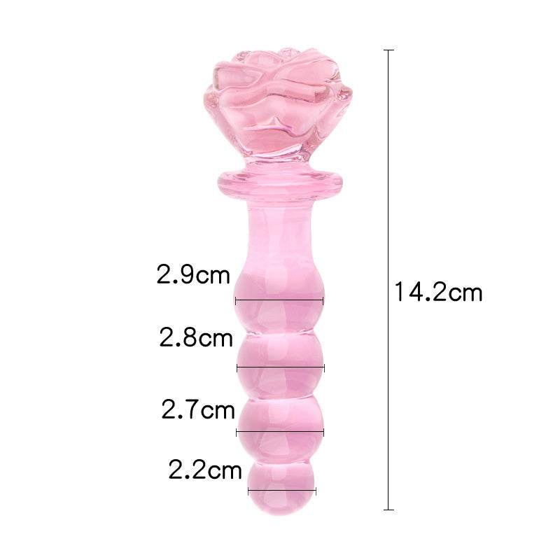 Pink Flower Four Ball Butt Plug i glas med bobler, 14,2 cm lang og glat overflade for komfortabel anal stimulation.