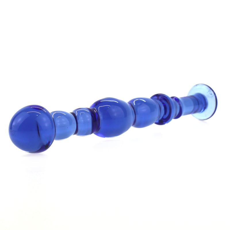 blå glas anal sex plug med glat overflade og varieret diameter for behagelig indsættelse