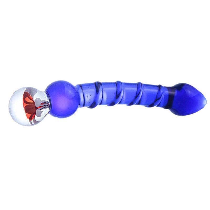 Blå 'Magic Wand' dildo i glas med unikt design og æstetisk finish