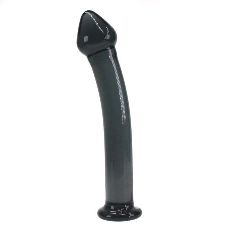 Sofistikeret sort glas dildo med elegant og dramatisk design, høj kvalitet.