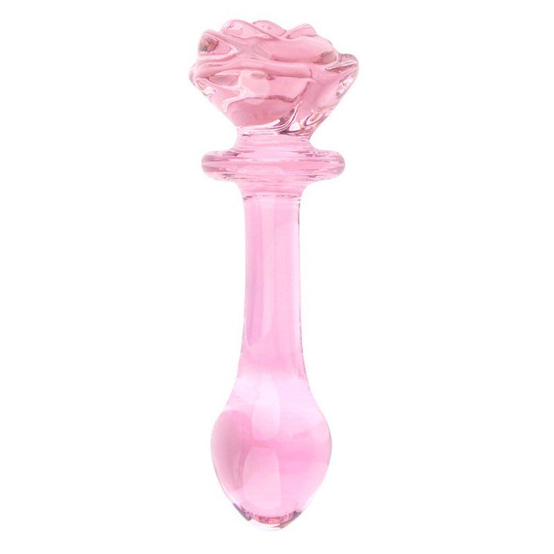 pink glas butt plug med blomsterdesign Flower One Ball Butt Plug stilfuldt sexlegetøj