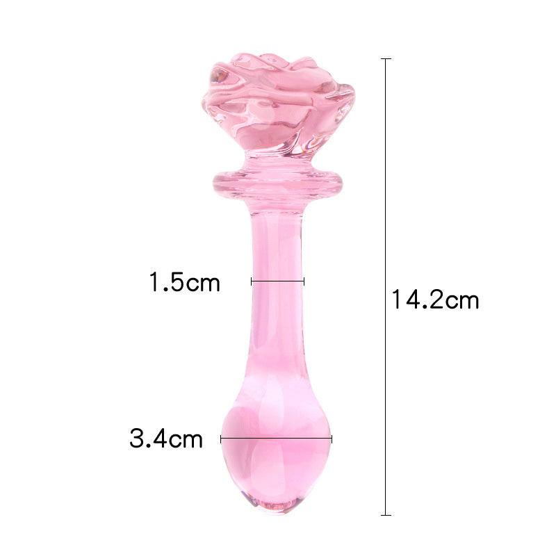 Pink Flower One Ball Butt Plug i glas med dimensioner 14,2 x 3,4 cm og elegant design.